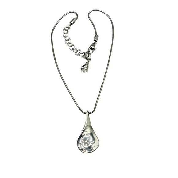 Retired Brighton Drop Necklace Double Sided Pendant Adjustable Silver Tone - Picture 1 of 6